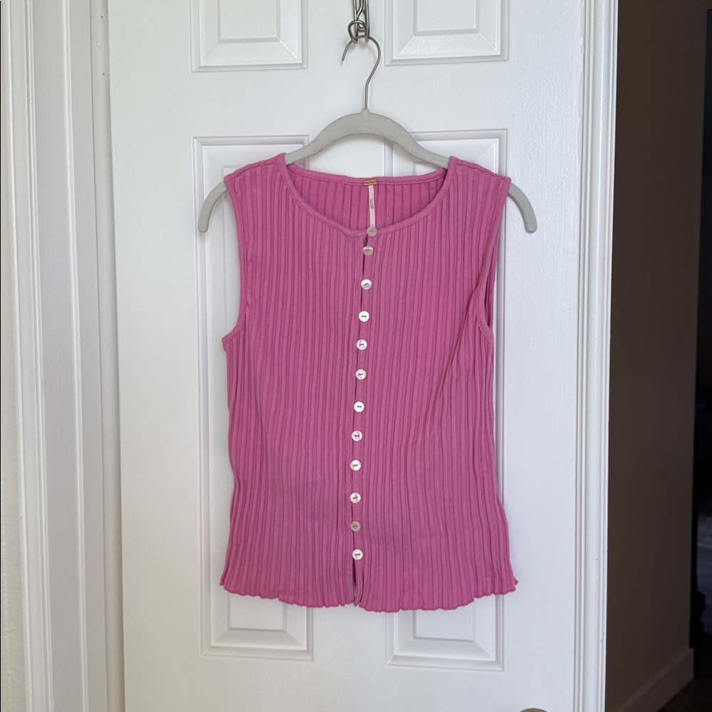 Free People Pink Button Down Tank Top L